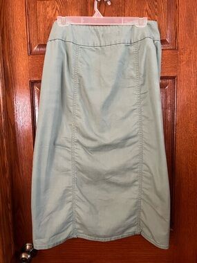 Woman Within 22W Long Maxie Skirt Light Green Denim Like Elastic Side